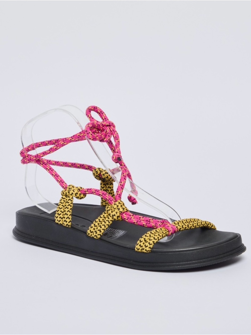 NEW Bershka Black Slides with Pink & Yellow Rope Straps